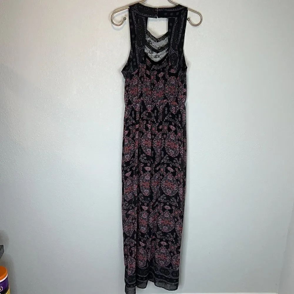NWT Free People Moroccan Black Printed Lace Yoke Maxi Dress 4 - Picture 5 of 13
